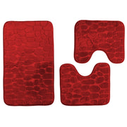 Set 3 Tappeti Bagno WC e Bidet Effetto Memory Morbidi Antiscivolo 1 Tappeto 45x75 cm +2 Tappeti 45x40 cm Assorbenti, Lavabili,Design Moderno Rosso