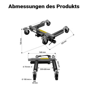 Carrelli sposta auto con cric idraulico 2x Portata 680kg l’uno Per pneumatici larghi max 30cm