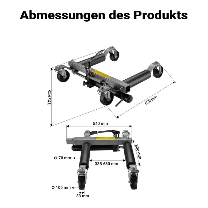 Carrelli sposta auto con cric idraulico 2x Portata 680kg l’uno Per pneumatici larghi max 30cm