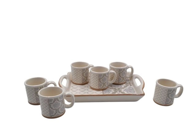 Set 6 Tazzine Tazze Caffè in Ceramica Arabsque + Vassoio