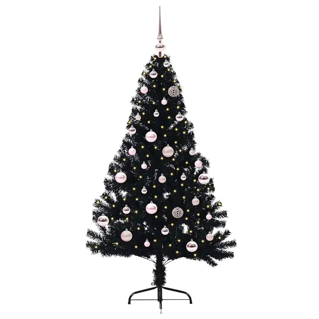 Albero di Natale Artificiale-Albero Natalizio con luci integrate Nero 150 cm PVC 533550