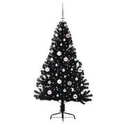 Albero di Natale Artificiale-Albero Natalizio con luci integrate Nero 150 cm PVC 533550