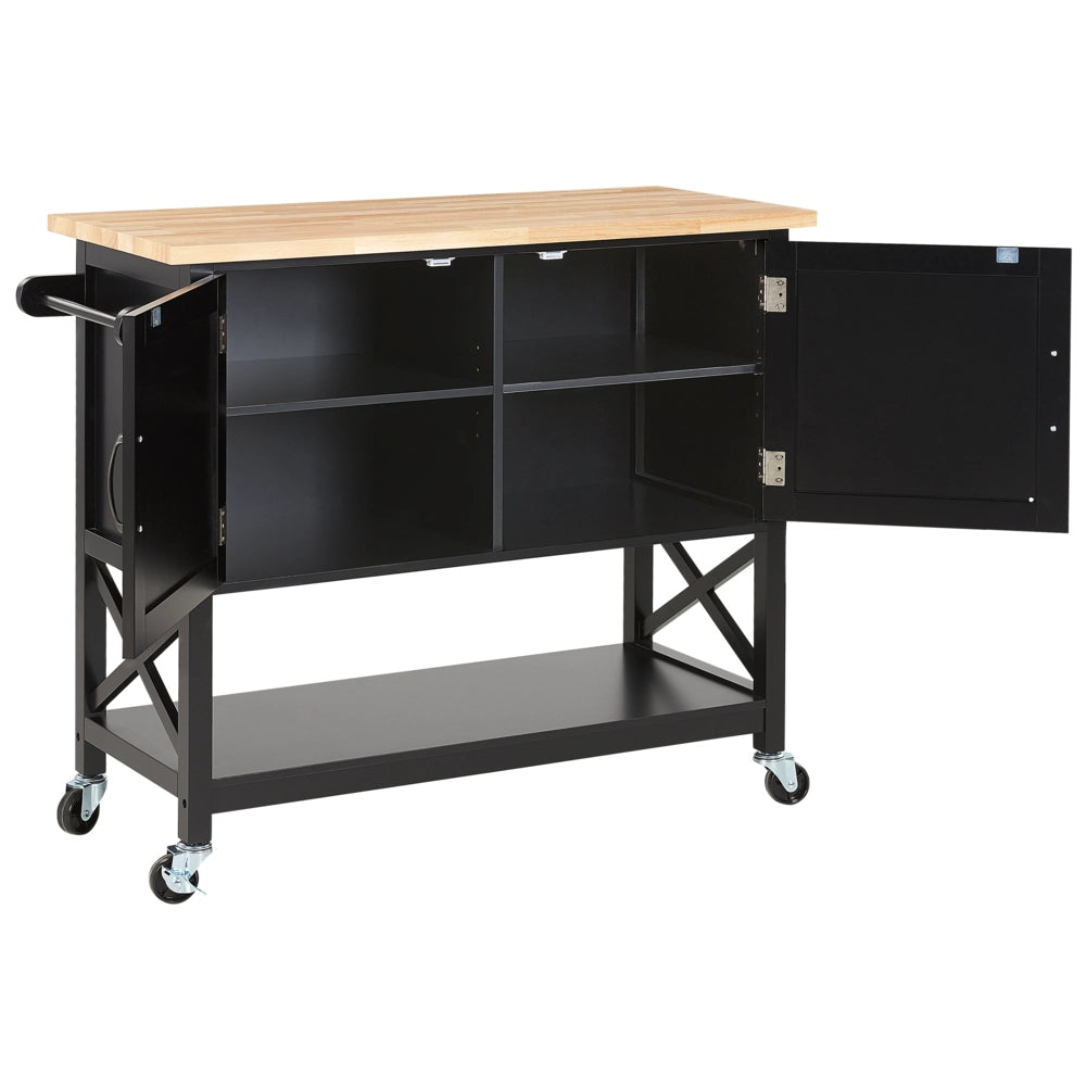 Carrello da cucina in MDF Nero in legno chiaro con ripiano per armadietto scandinavo