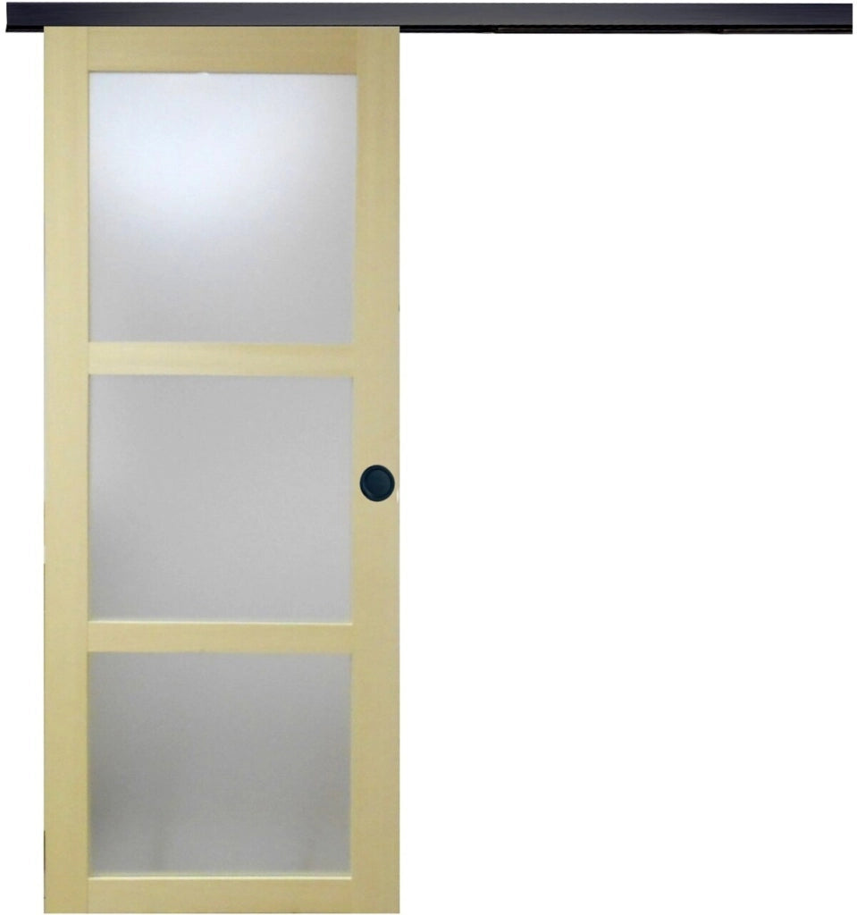 Porta Scorrevole in Vetro Ayous in Legno H204 x L73 + Binario in Alluminio Nero e 2 Gusci Neri senza maniglia