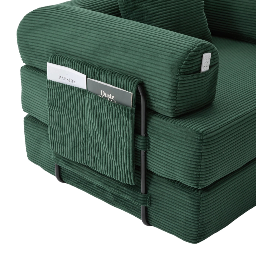 Divano modulare in corduroy verde smeraldo con pouf; 200x94x67 cm