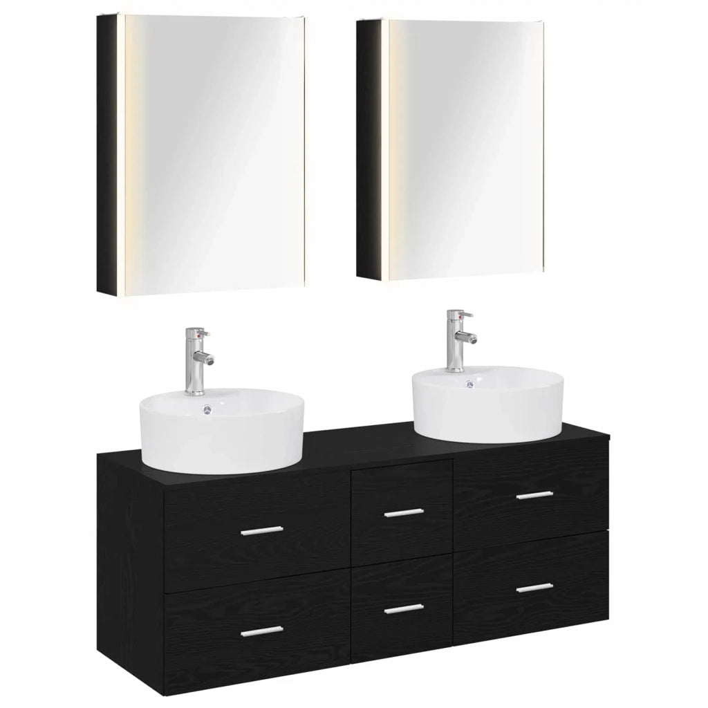 Set di mobili per il bagno 5 pcs Rovere Nero 3406928