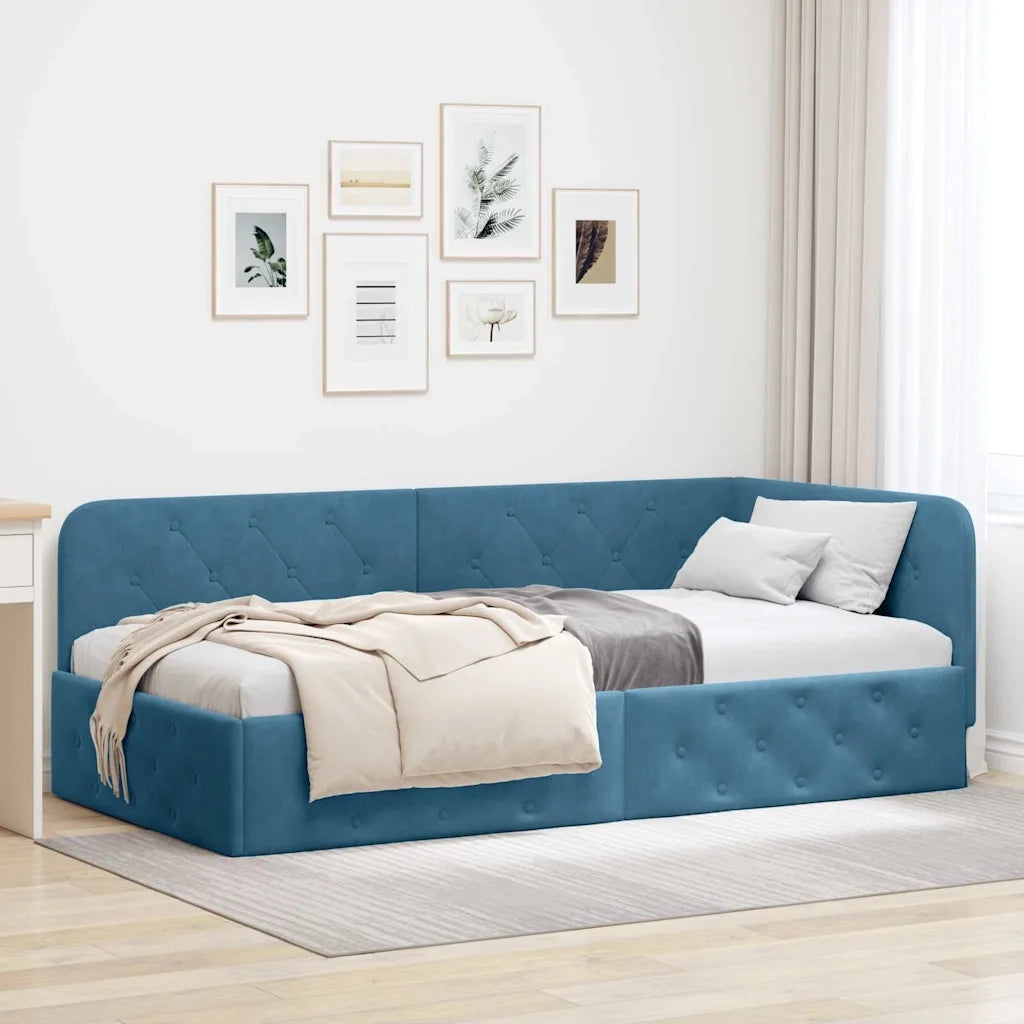 Cornice del letto ad angolo Blu 90 x 200 cm Velluto