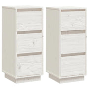 Buffet credenza cassettiera armadio mobile contenitore organizer per cucina soggiorno salotti set da 2 32 x 34 x 75 cm legno massello di pino bianco 02_0036655