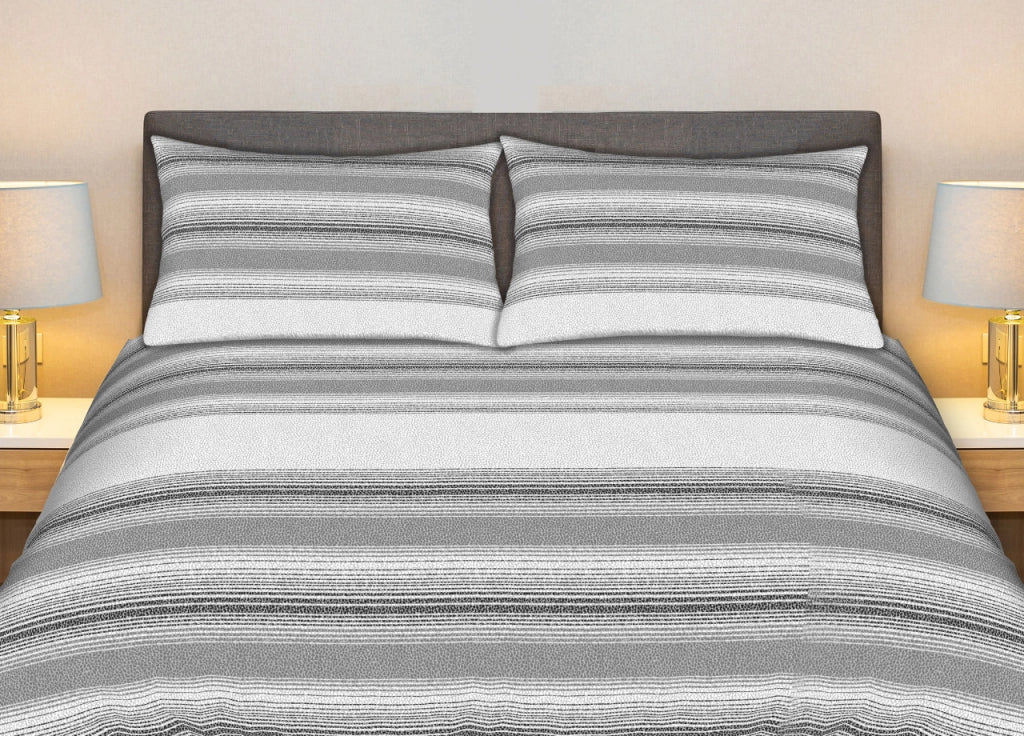 Completo Lenzuola Stiro Facile 100% Cotone Made Italy Effetto Seta Disegno Creo - Matrimoniale - Grigio