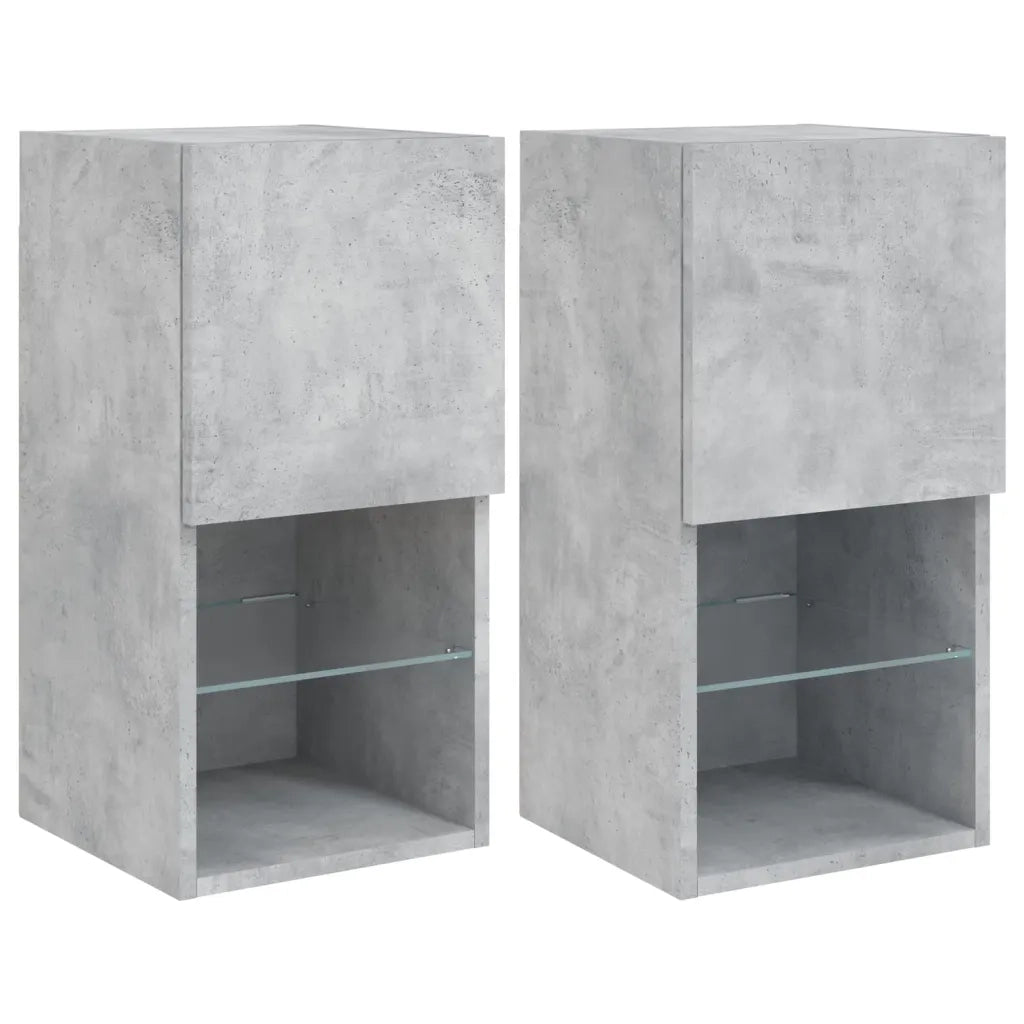 Mobili TV con Luci LED 2pz-Credenza TV-Console TV Grigio Cemento 30,5x30x60 cm