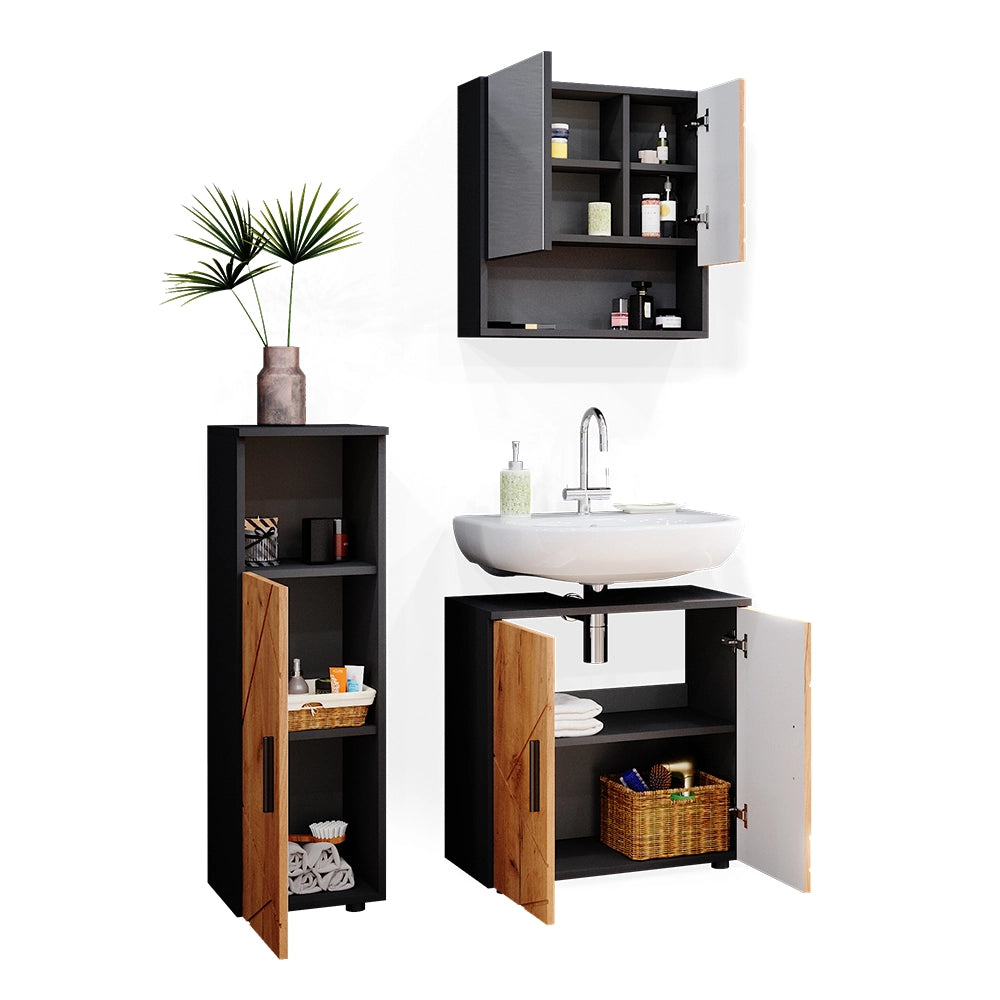 Vicco Set mobili bagno Quercia dorata/antracite 3 parti