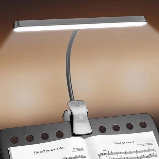 57 lampadine LED super luminose per pianoforte, luci per musicista, 3 colori e 5 livelli di luminosità, ricaricabile via USB-C, fino a 140 ore, ideale per pianoforte, musica da tastiera e chitarra (grigio)
