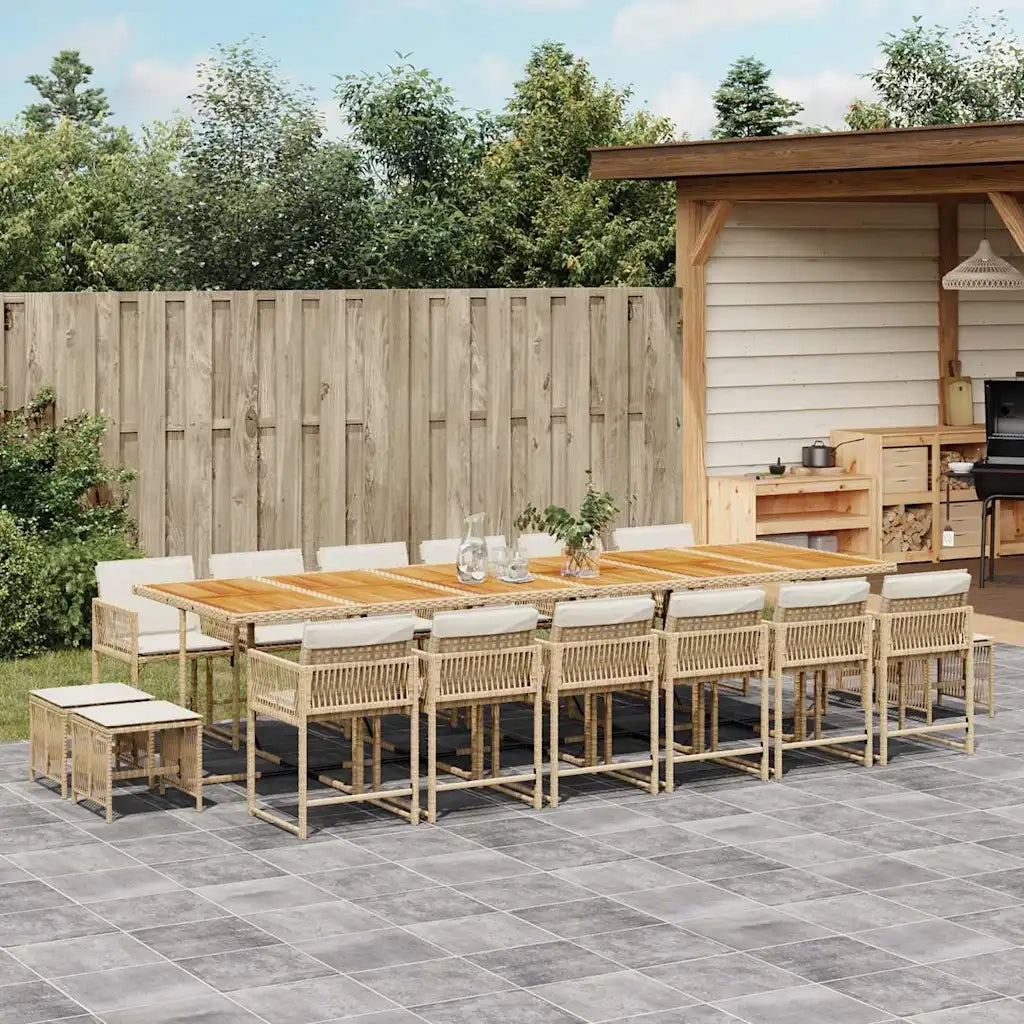 Set da Pranzo da Giardino 17 pz con Cuscini Beige in Polyrattan 3211552