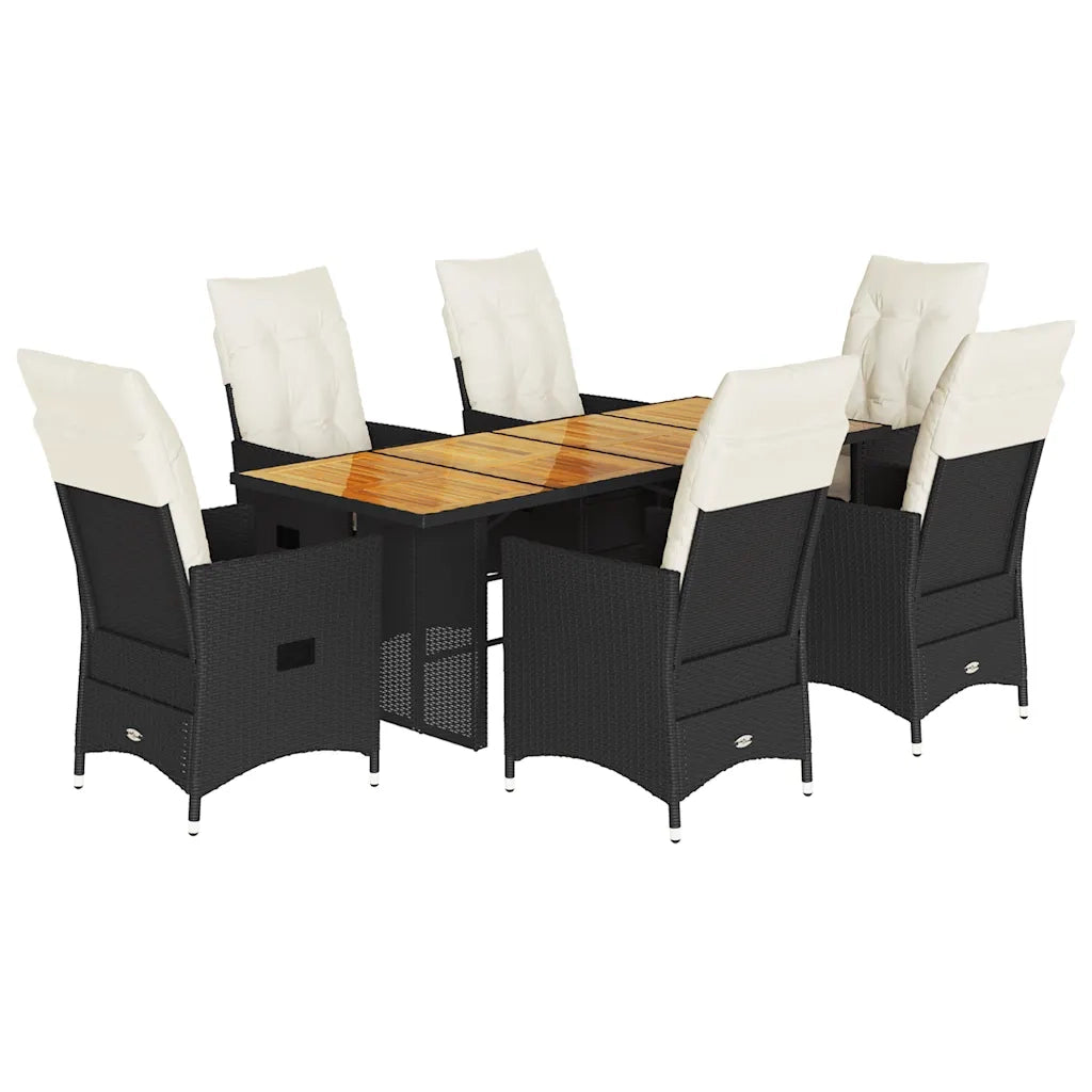 Set da Pranzo da Giardino 7 pz Nero con Cuscini in Polyrattan 3276688