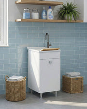 Mobile lavatoio Rose - Con 1 anta e lavatoio - Contenitore salvaspazio per bagno e lavanderia - Bianco - 49 x 89 x 51 cm_