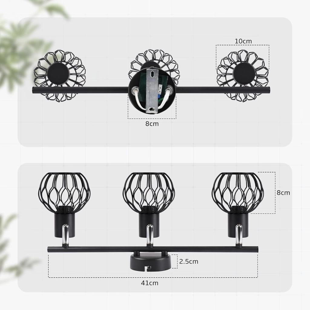 ZMH Faretto da Soffitto 3 Luci Nero E14 Metall Orientabile 350¡ã per Cucina Soggiorno Corridoio Senza Lampadina