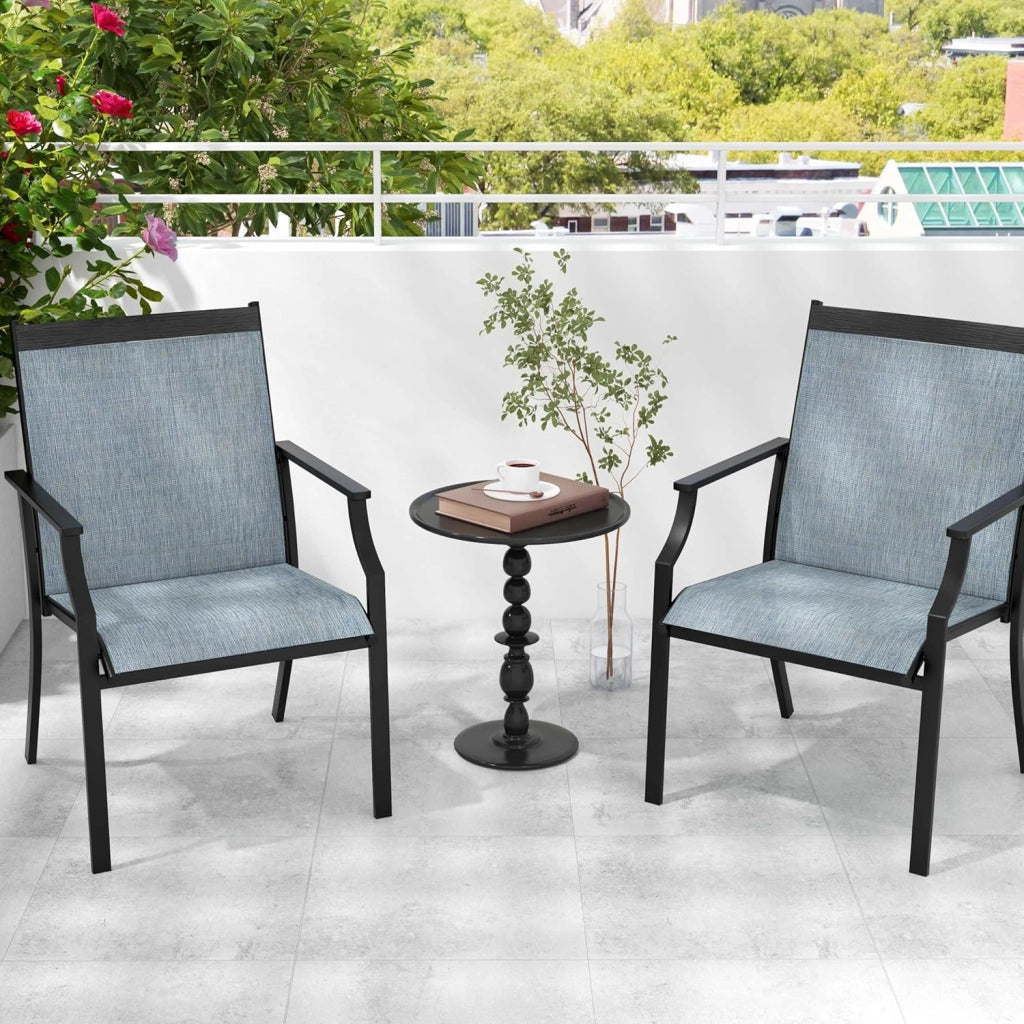 Set di 2 sedie da giardino con schienale alto, sedia in tessuto, sedia da esterno, sedie da sala da pranzo per patio, carico 150 kg, per terrazza, balcone, spiaggia, feste (blu)