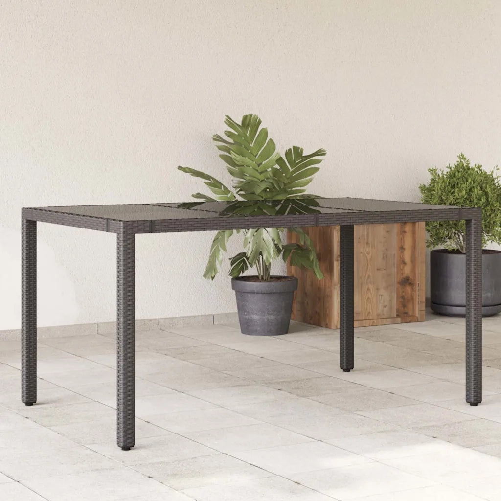 Tavolo da Giardino | Tavolino da esterno Piano in Vetro Nero 150x90x75 cm Polyrattan