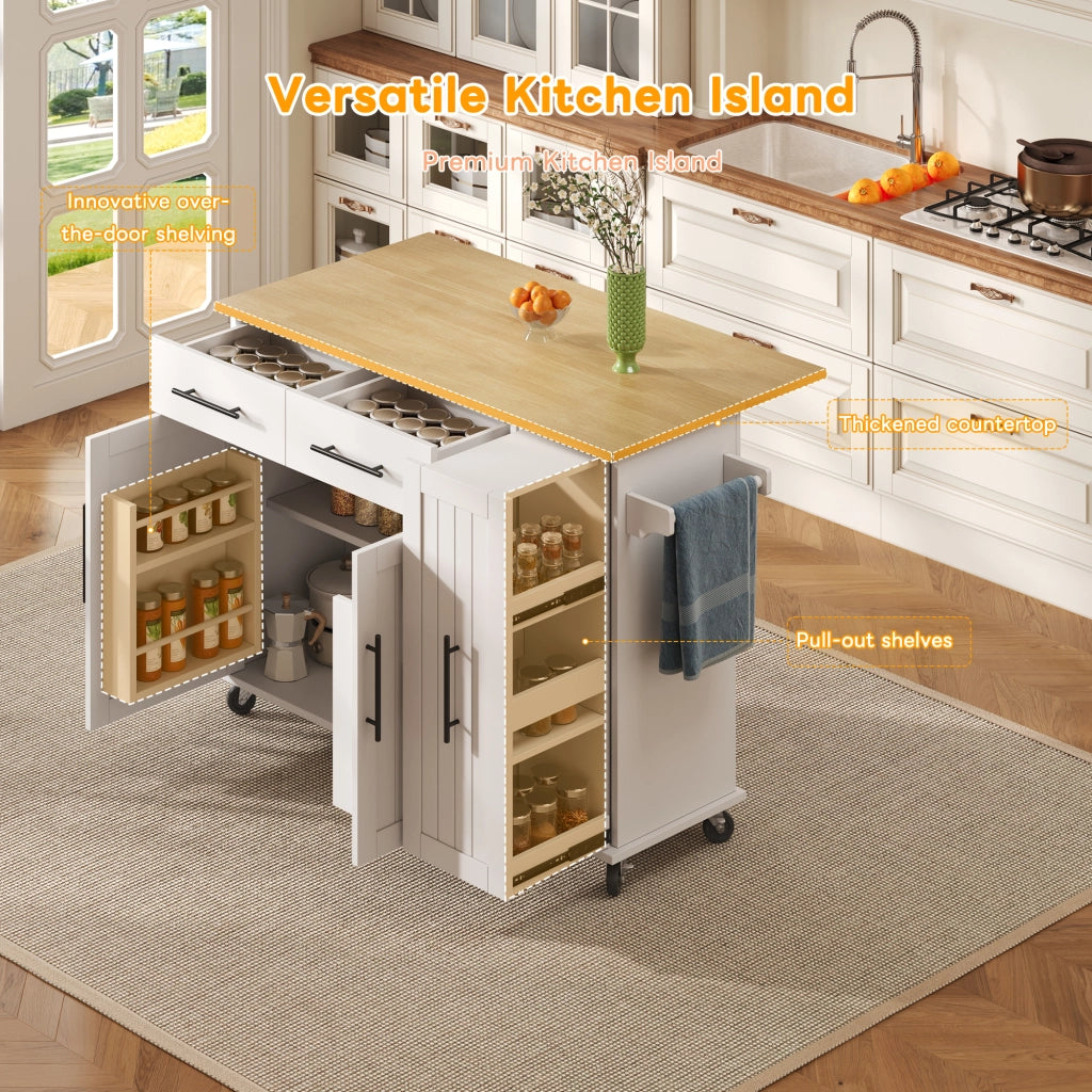 ISOLA DA CUCINA con piano pieghevole 120x40(65)x90 cm bianco/naturale MDF