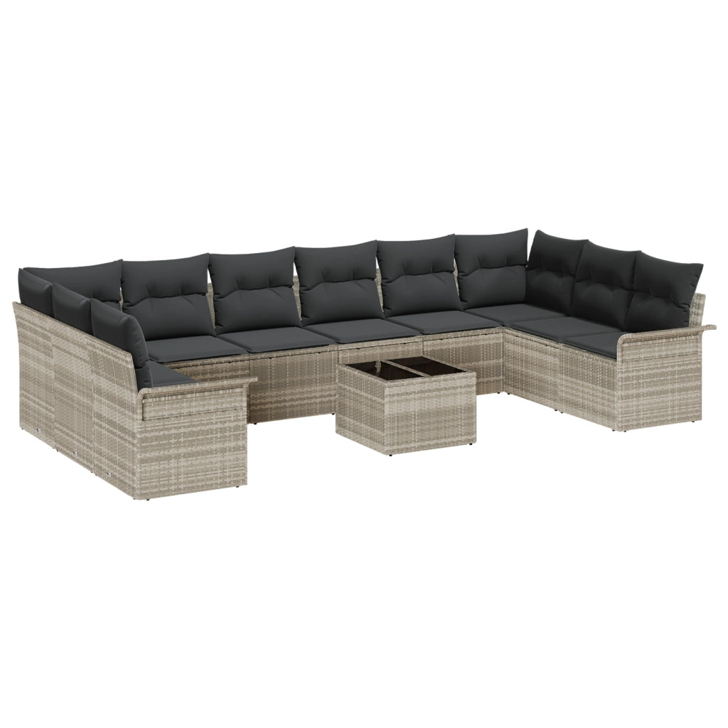 Set di Divano da Giardino da 11 Pezzi con Cuscini Grigio Rattan Polimerico