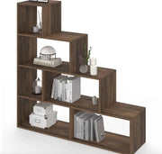 Cassa libri con 4 livelli in noce effetto 114 cm, design moderno, cassetti aperti, divisore per stanza, armadio per la camera da letto, ufficio o soggiorno