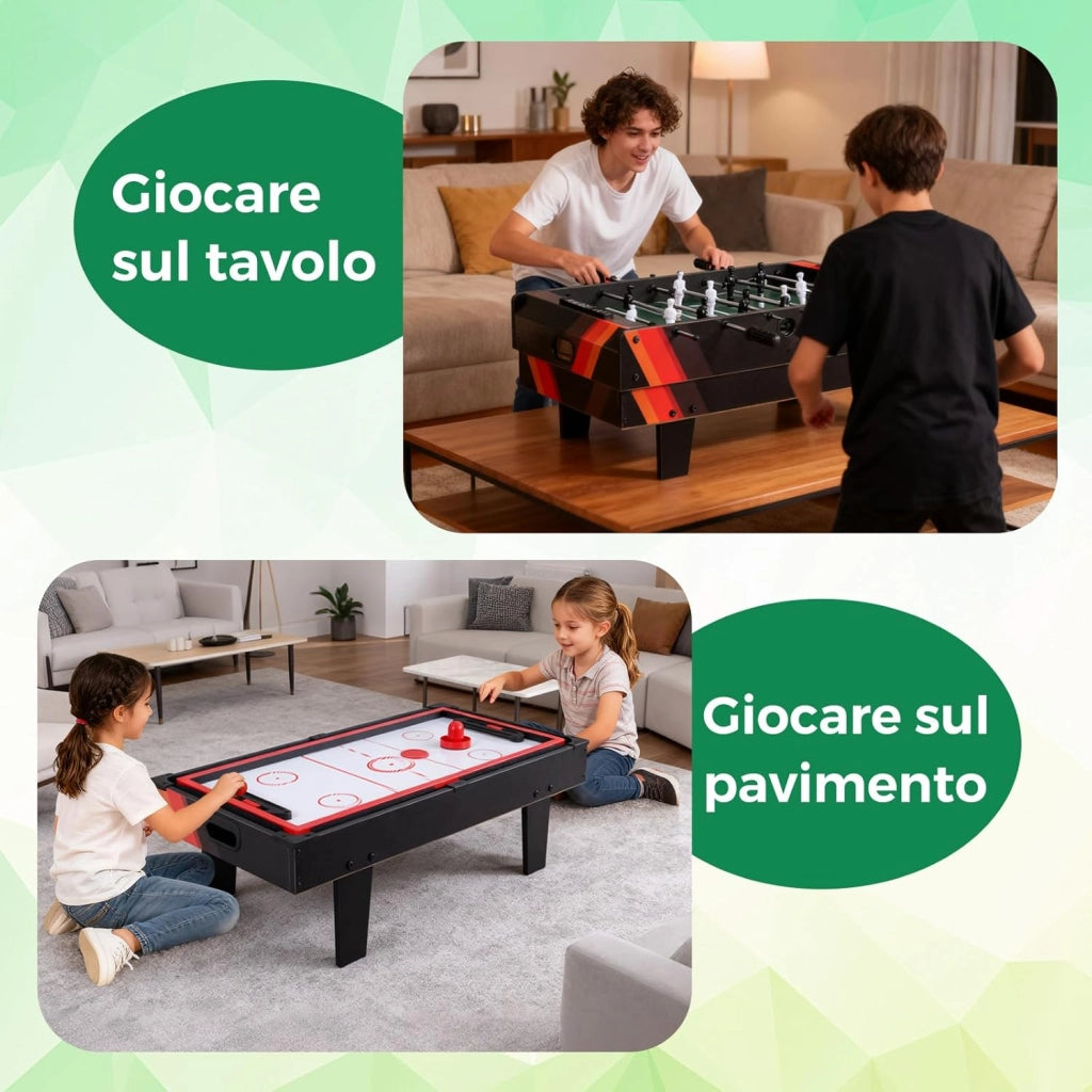 Tavolo Multigioco, Gioco Multifunzione 4 in 1-Calcio Balilla, Tavolo da Biliardo, Ping Pong, Air Hockey, Calcetto Multigioco per Adulti e Bambini, Casa Feste Bar (Nero)