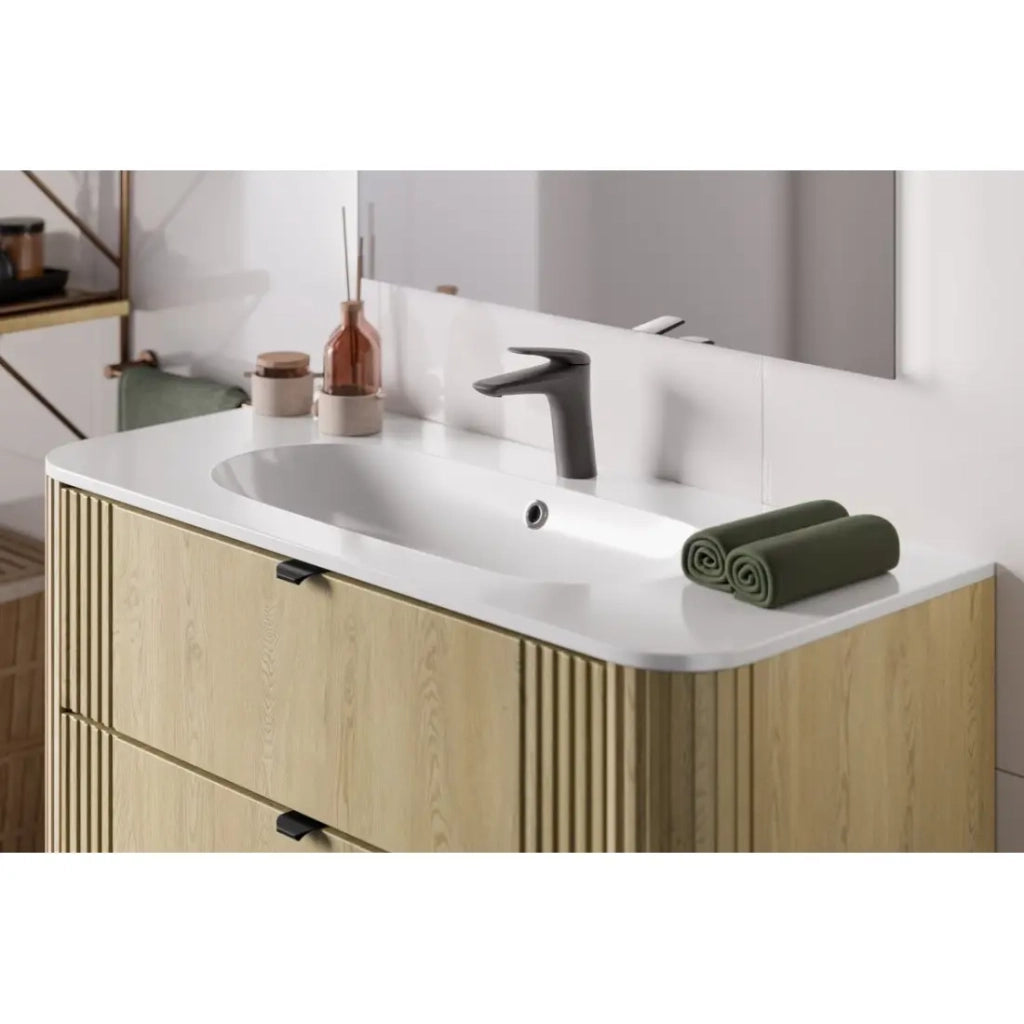 Lavabo da incasso LINEA 100 cm in resina minerale bianco lucido