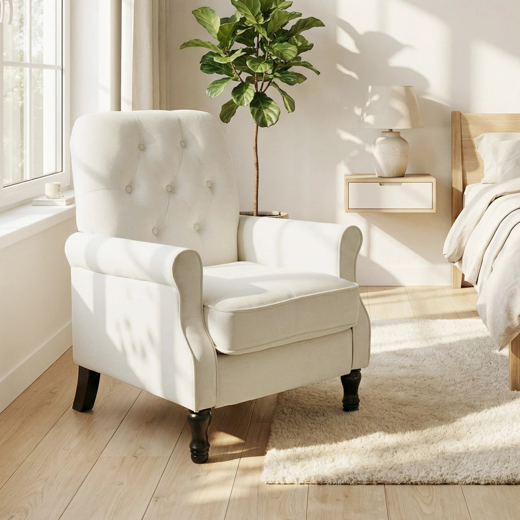 Poltrona tessuto lino crema ¨C Xylo ¨C imbottitura spessa con cuscino a molle 69x75x90cm