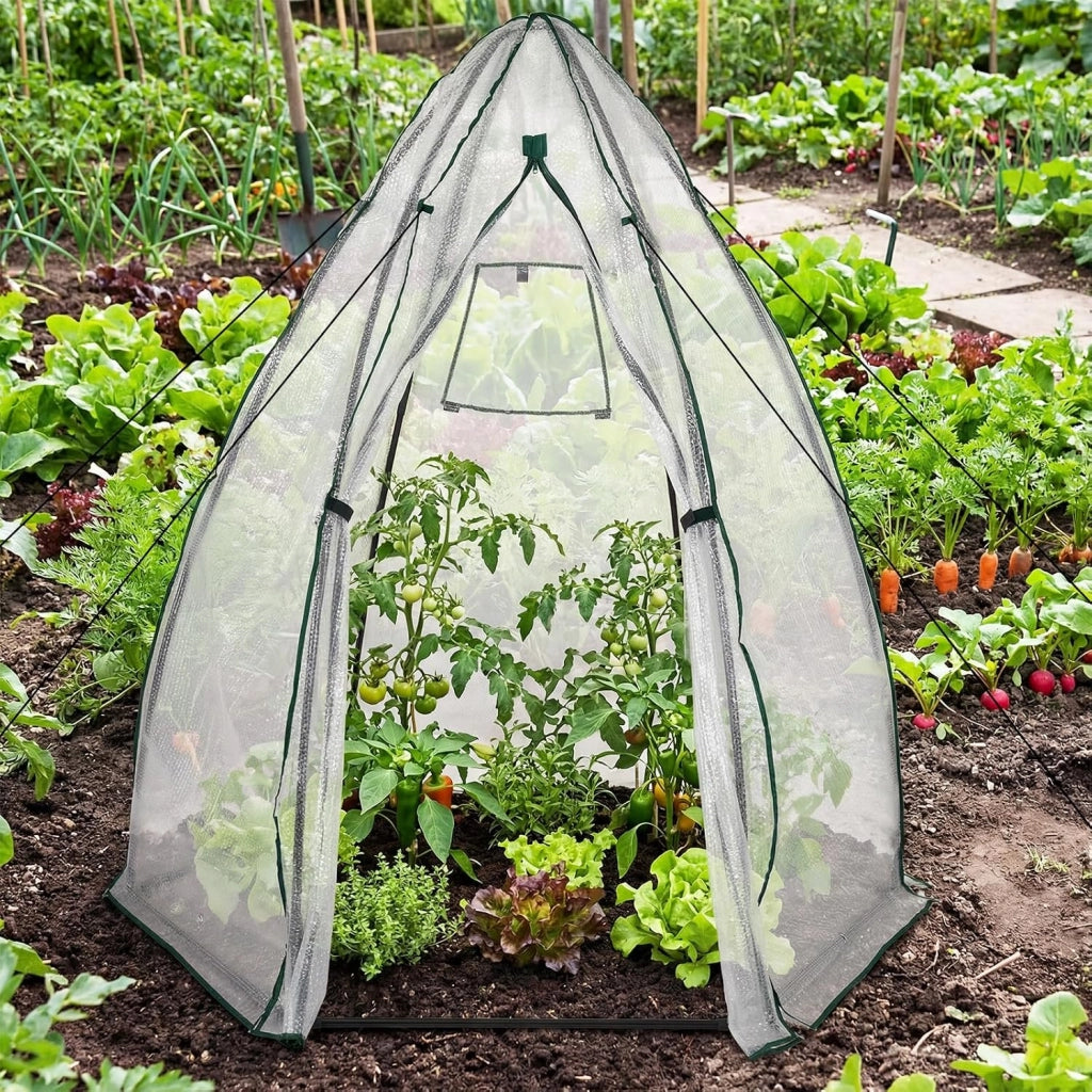 Mini Serra da Giardino 160 x 139 x 182 CM, Serra a Cupola Piccola da Esterno con Copertura in PE a Bolle Pesante, Porta con Cerniera, Finestra a Rete, Copertura del Pavimento