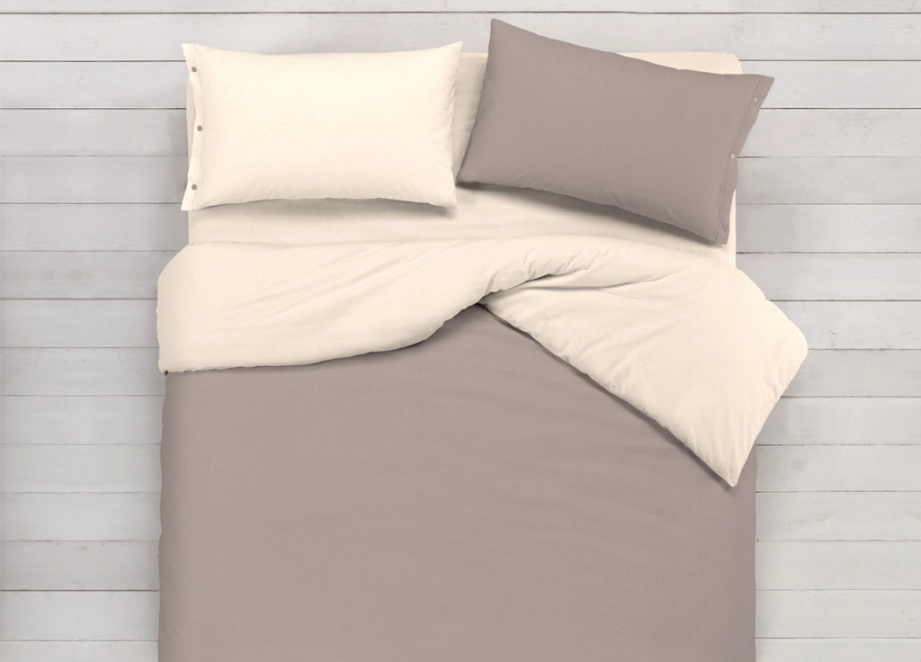 Copripiumino In 100% Cotone Double Face Tortora/Beige - Singolo - Tortora-Beige