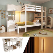 Letto a soppalco con cassetti ¨C Minimal ¨C 90x200 cm, bianco, con luce led e armadio