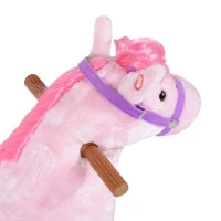 Cavallo a Dondolo per Bambini 2+ Anni con 4 Rotelle, Suoni Realistici e Poggiapiedi, 65x28x75 cm, Rosa
