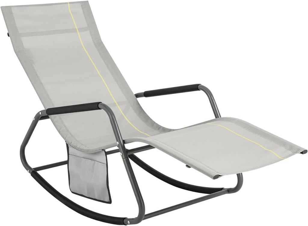 Dondolo da Giardino Sedia a Dondolo da Esterno Lettino Prendisole con Tasca Laterale Poltrona da Giardino Sdraio per Patio Balcone Campeggio Spiaggia Rosso 143x57x85 cm OGS47-R