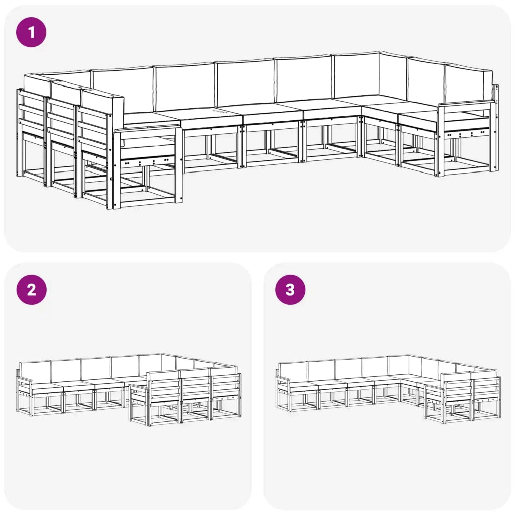 Set di divani da esterno 10 pz Bianco e Antracite 3388281