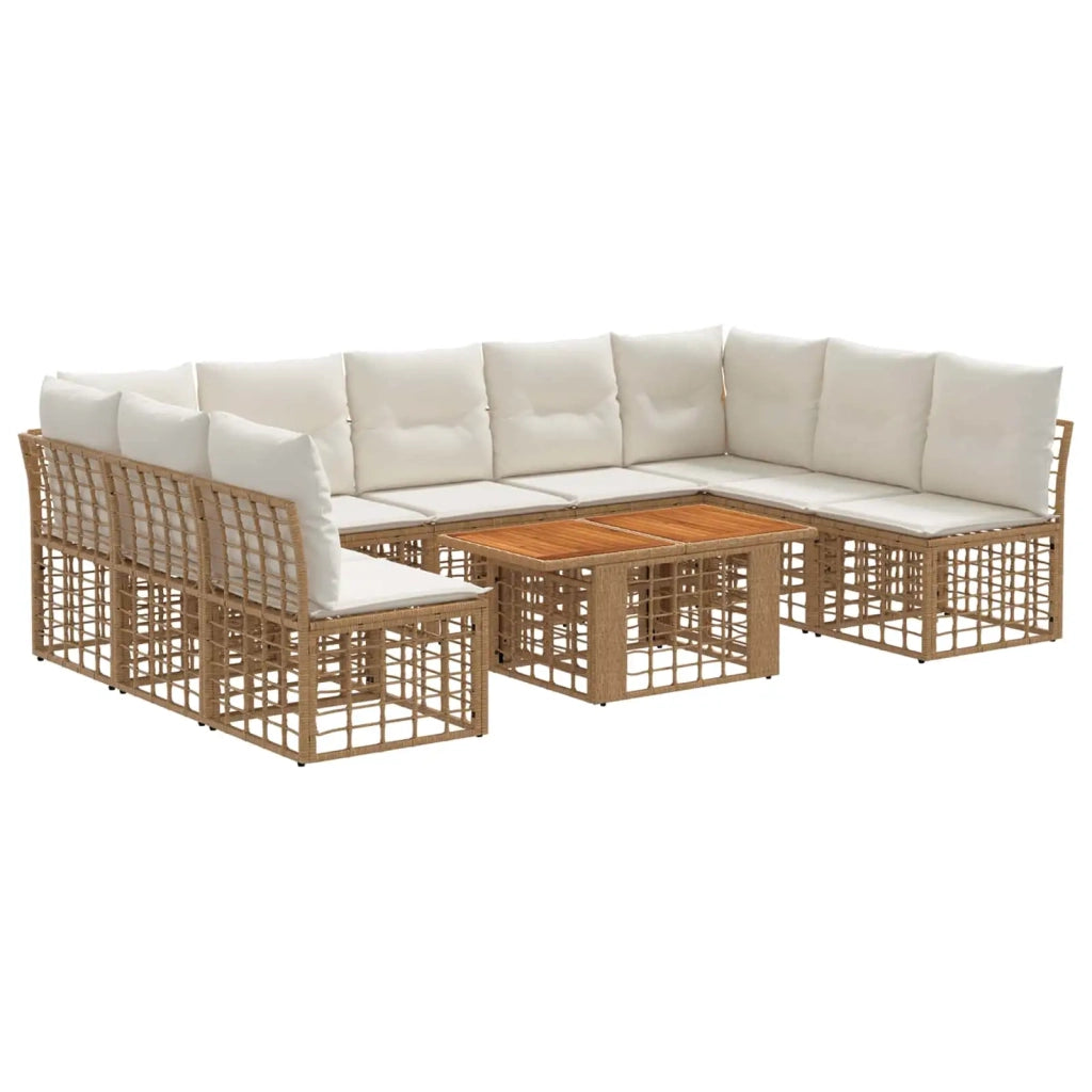 Set Divano da Giardino 10 pz Naturale e Bianco Crema polyrattan 3437898