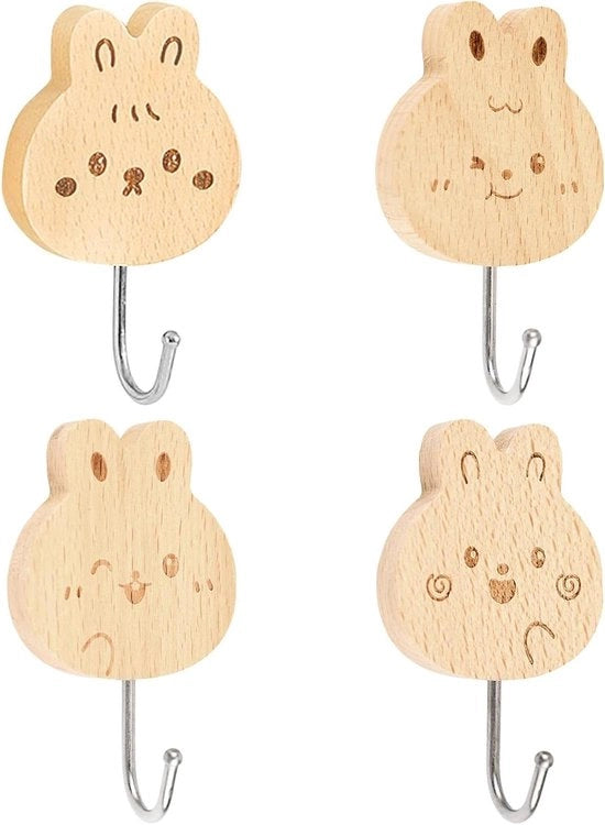 Haken per Parete in Legno - 4 pezzi - Autoadesivi - Resistenza Elevata - Ideali per Camera da Letto, Cucina e Bagno