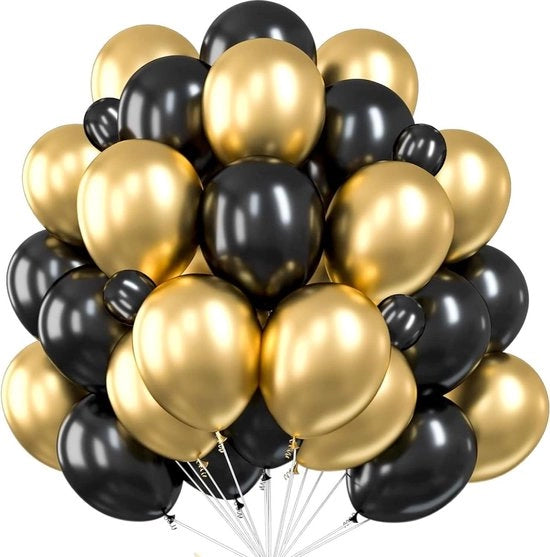 Decorazioni di Festa Ballooni Mix Oro Nero 100% Biologico - Decorazioni di Festa Capodanno Nuovo Anno Aria di Elio