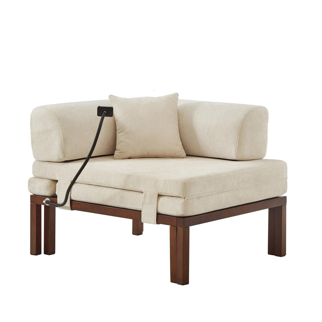 Divano Letto Singolo Pieghevole in Legno Massello ¨C MINIMAL ¨C Beige