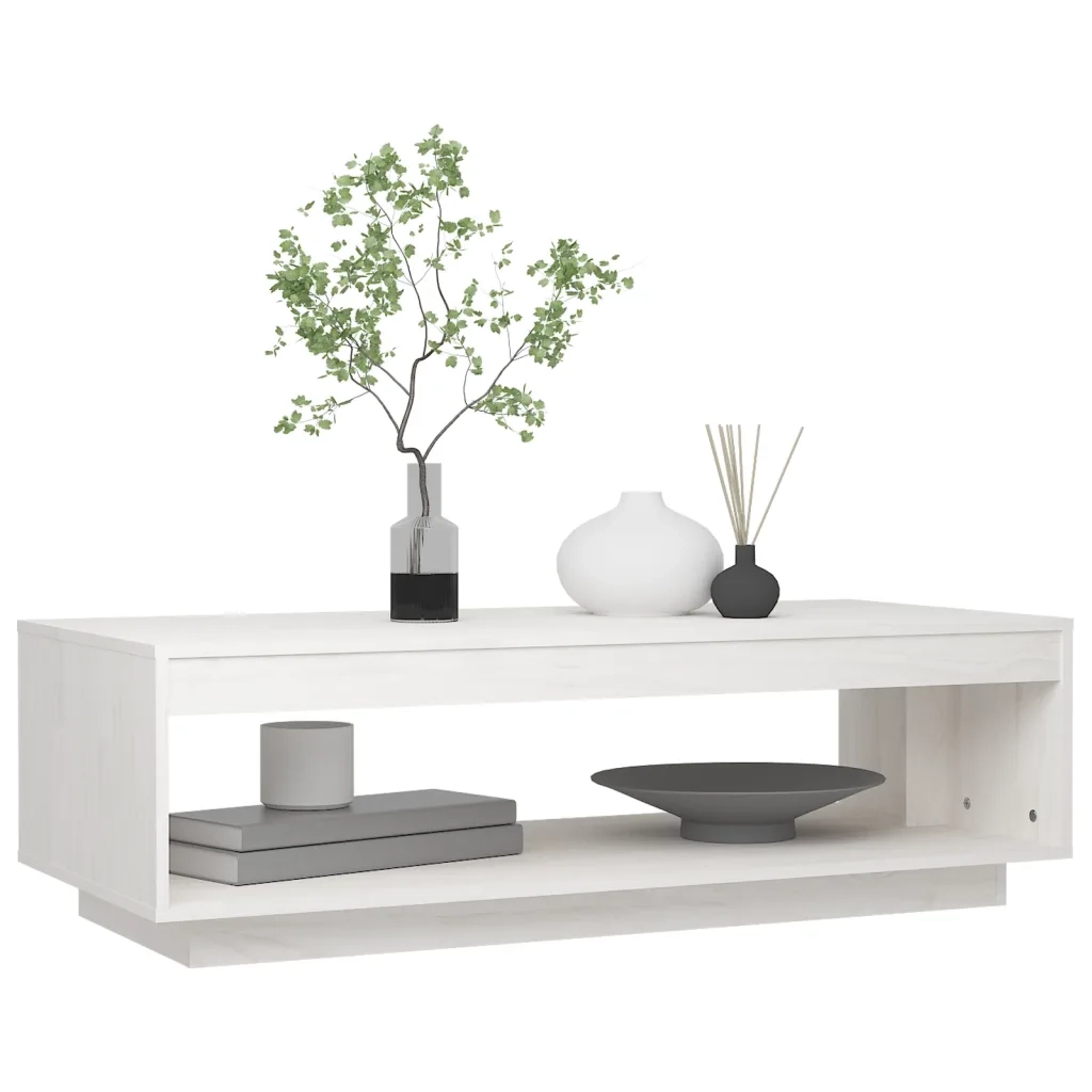 Tavolino da Salotto Bianco 110x50x33,5cm Legno Massello di Pino cod mxl 52577