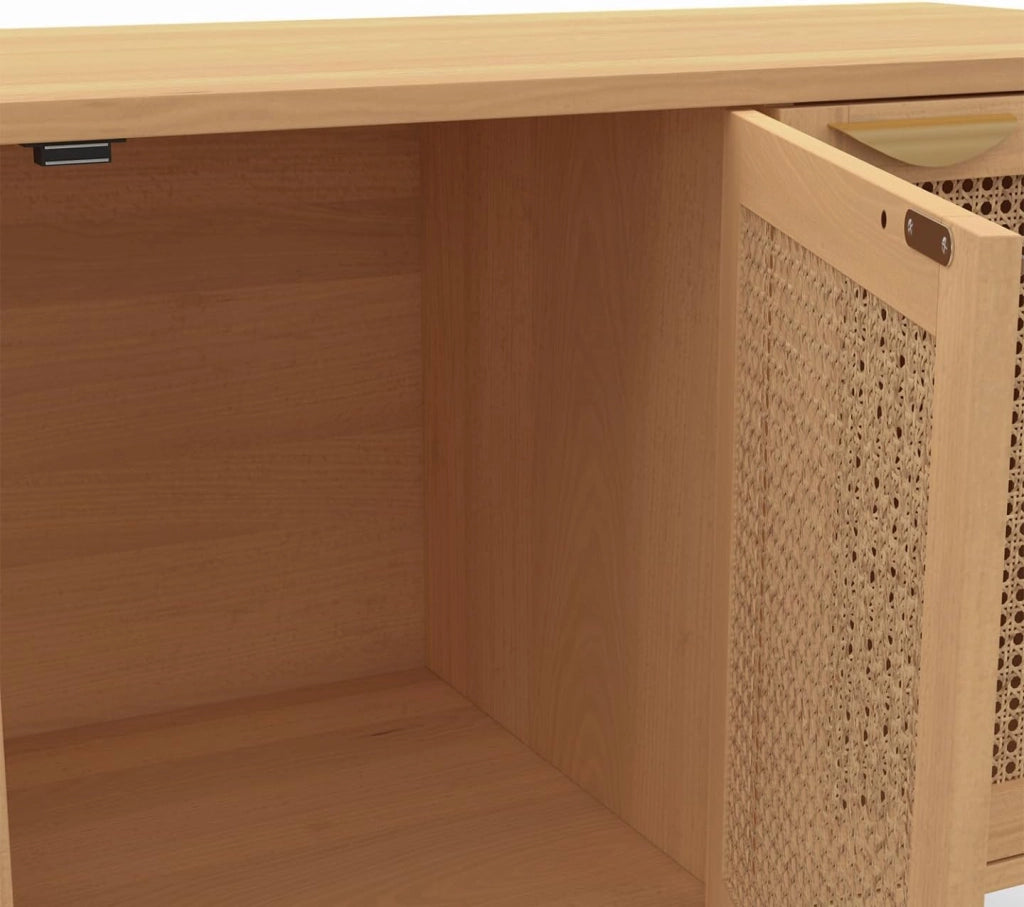 EDHEN Aparador bajo de 3 puertas con mimbre 110 cm