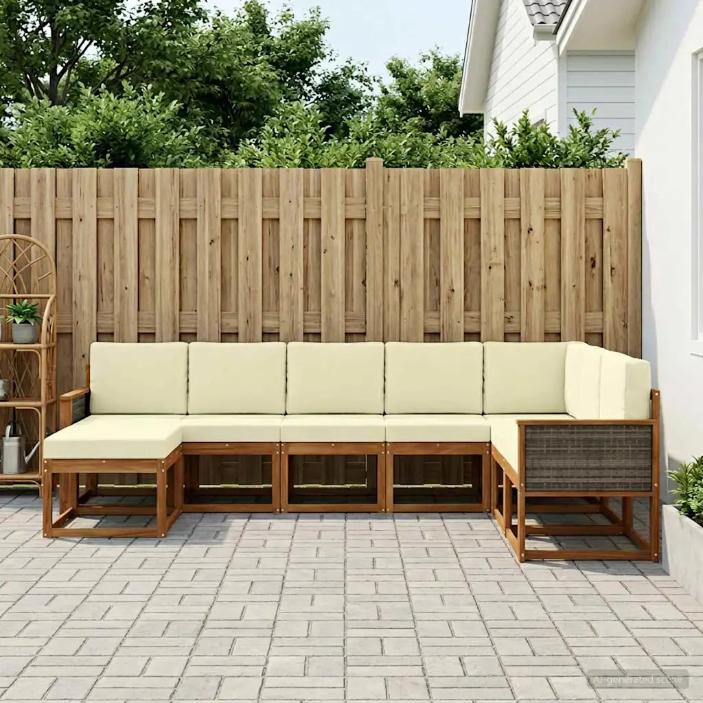 Set di divani da esterno con cuscino 8 pcs Naturale e Crema
