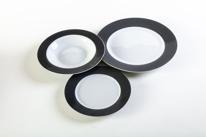Servizio Piatti da Tavola 12 Pezzi in Porcellana Bianca Bordo Nero