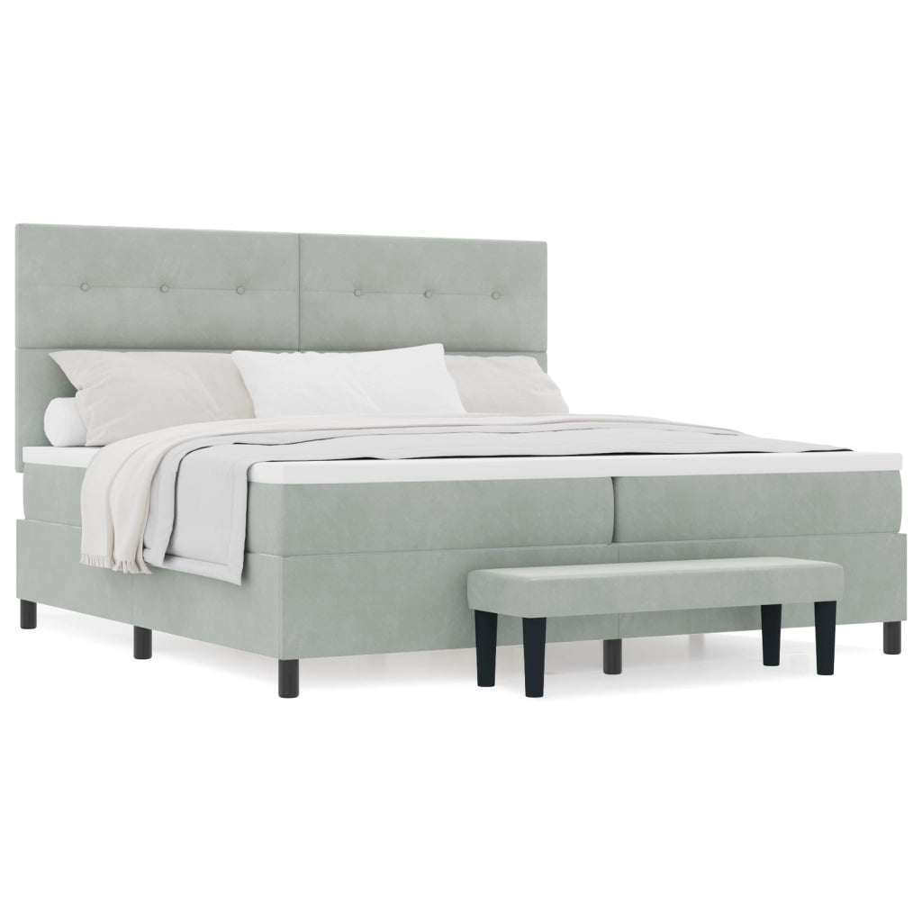 Letto con Rete a Molla e Materasso & Panca Grigio Chiaro 200x200 cm Velluto
