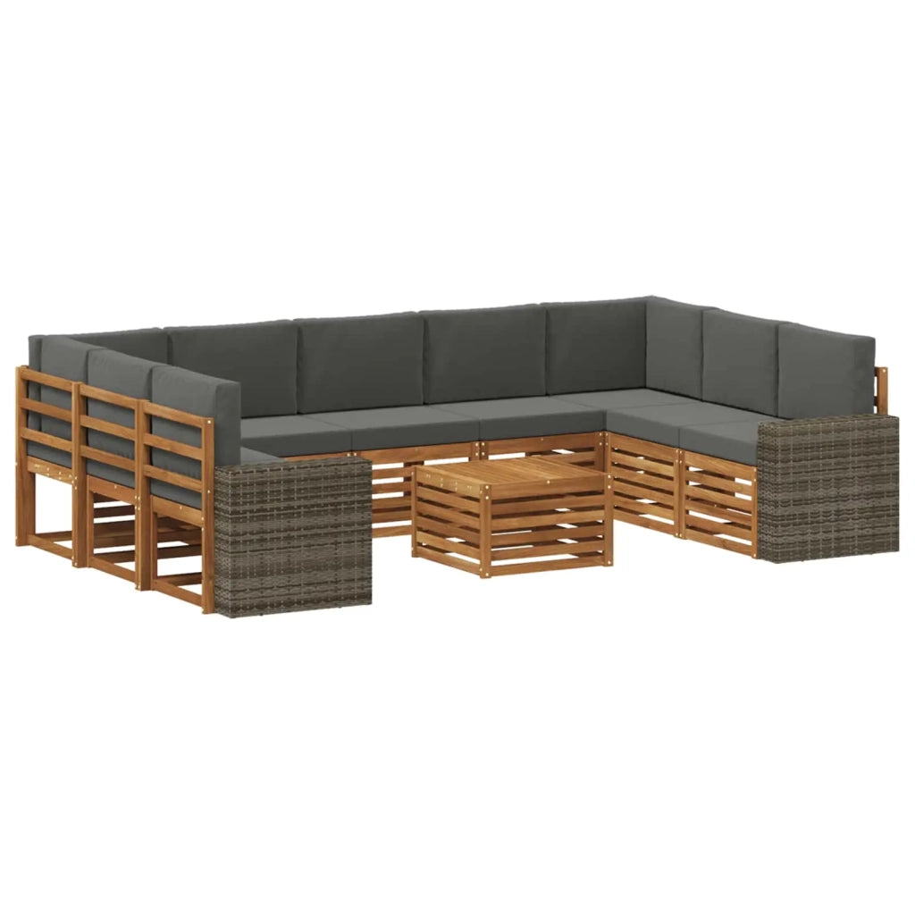 Set divani 10 pcs Naturale e Antracite Legno di Acacia Massello