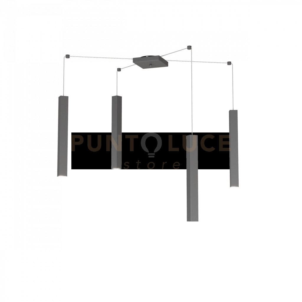 SQUARE TUBE SOSPENSIONE 4 LUCI GRIGIO ANTRACITE CAVO CM.250 CON BASE 1173-S4-GA