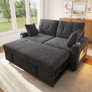Divano letto 2 posti estraibile con USB Type-C; LED e braccioli con vano; grigio