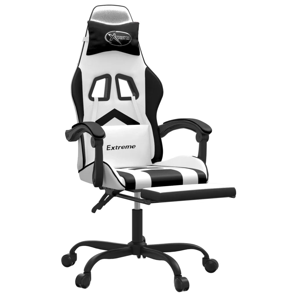 Sedia da Gaming Girevole Poggiapiedi Bianco e Nero Similpelle cod mxl 77082