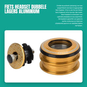 Accessorio per bicicletta - Headset - Doppie forature - Alluminio e Acciaio - Finestra in Oro - Accessorio per bicicletta - Adatto per forcella rettilinea normale - 2 pezzi