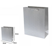 Trade Shop - Set 2 Borse Buste Regalo Shopper Grigia Goffrata Manico Tessuto 23x18x10cm 69932 -