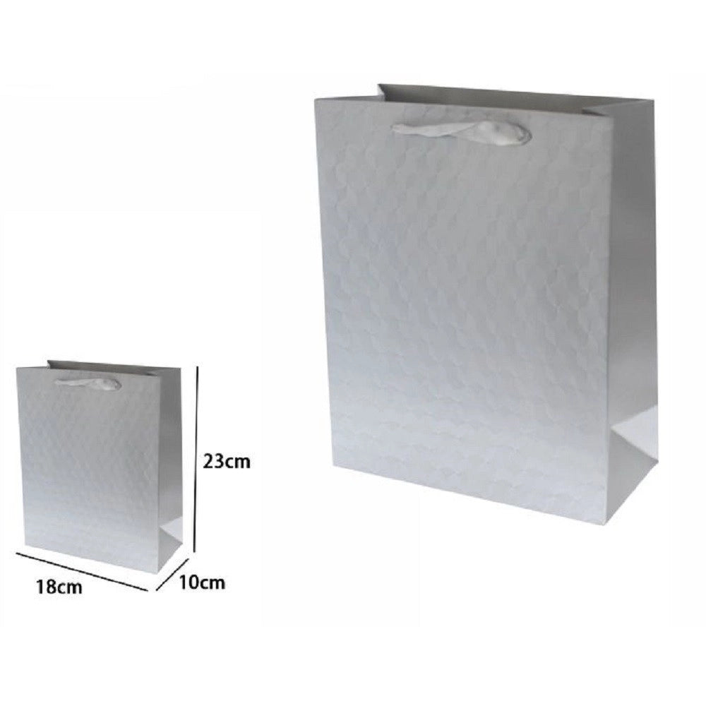 Trade Shop - Set 2 Borse Buste Regalo Shopper Grigia Goffrata Manico Tessuto 23x18x10cm 69932 -